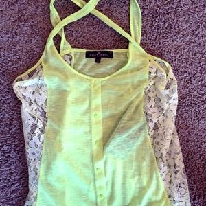Cross Bank Hot Yellow Tank w/ Lace Sides